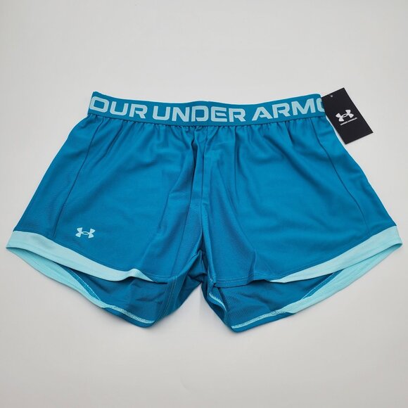 Under Armour UA Play Up 2.0 Womens Shorts Loose Fit Athletic Training Blue NEW - Picture 1 of 3